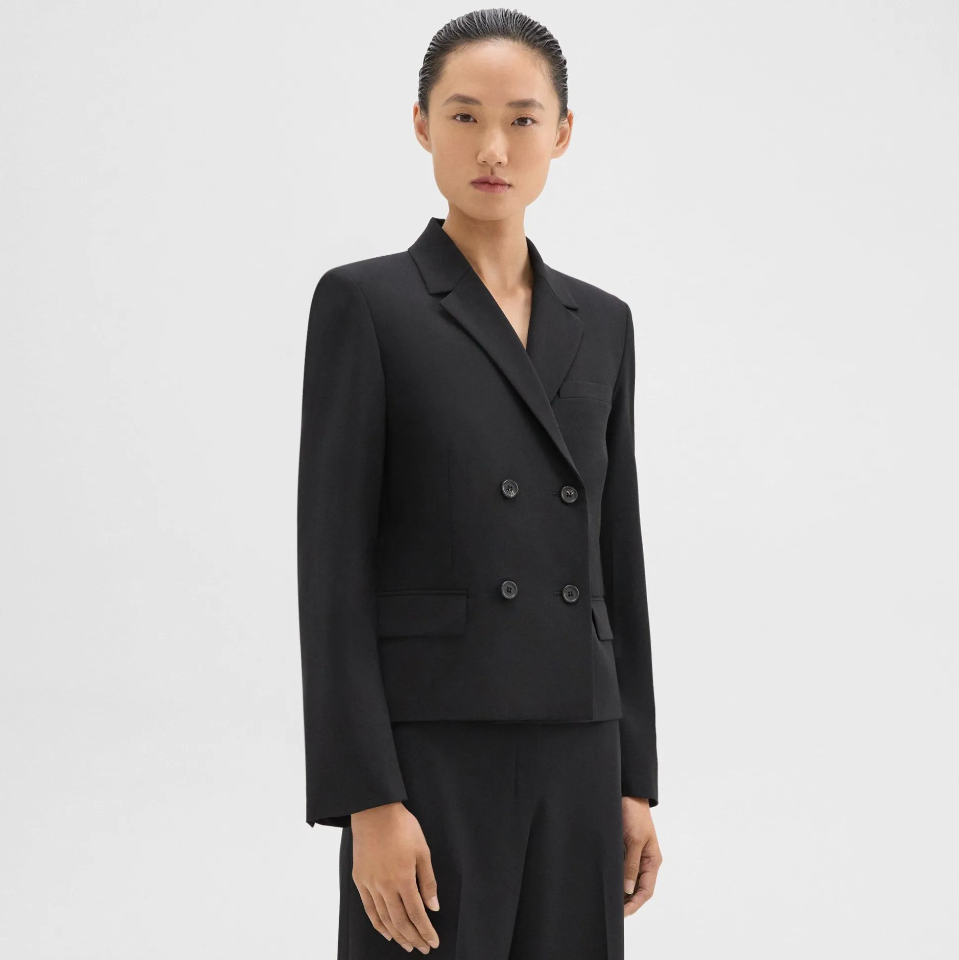 Theory Double-Breasted Blazer In Good Wool-Women Suits|Blazers + Jackets