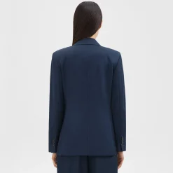 Theory Double-Breasted Blazer In Viscose Twill-Women Suits|Blazers + Jackets