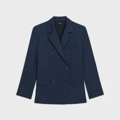 Theory Double-Breasted Blazer In Viscose Twill-Women Suits|Blazers + Jackets