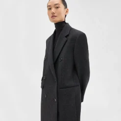 Theory Double-Breasted Coat In Circle Wool-Women Outerwear