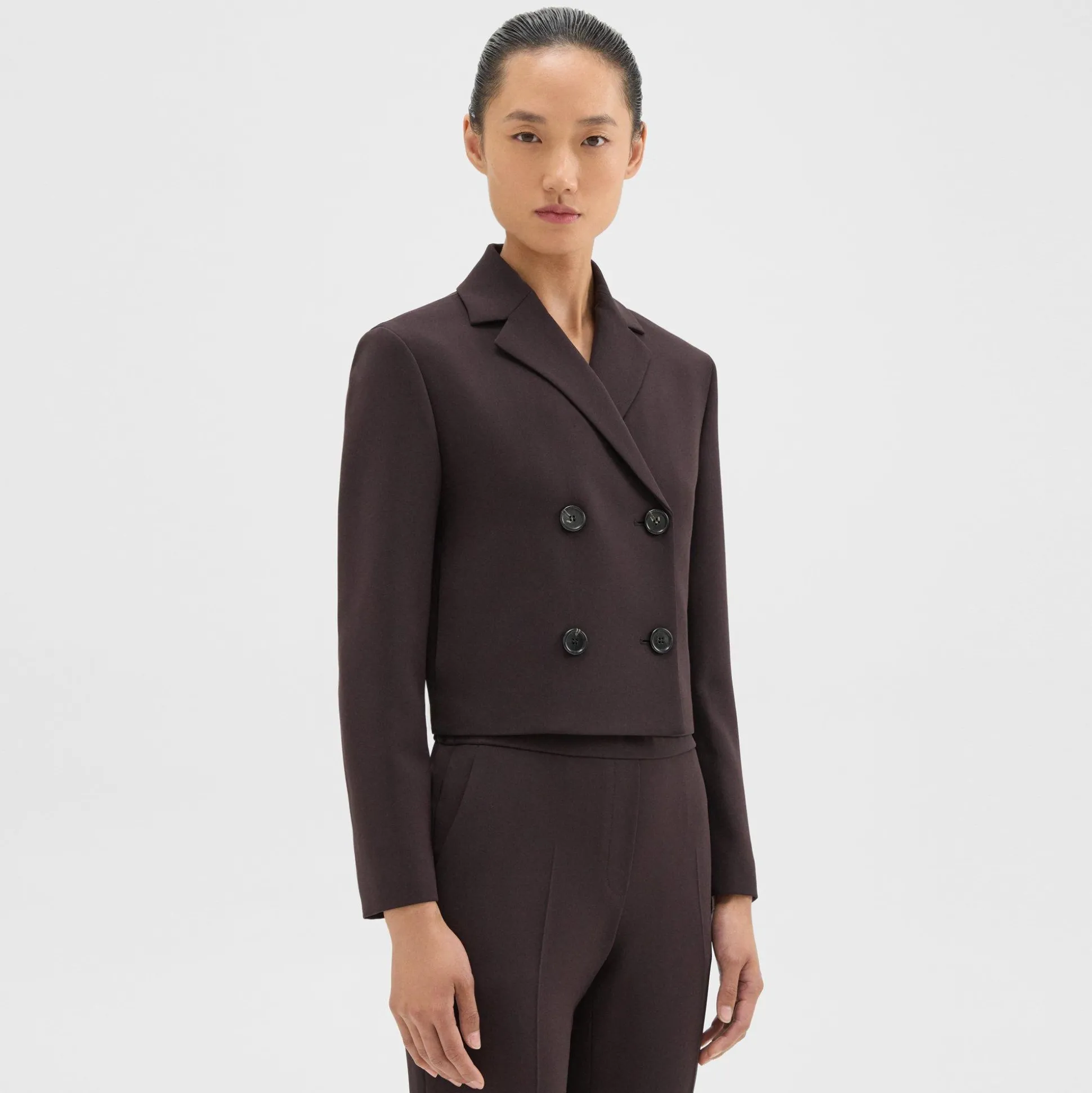 Theory Double-Breasted Crop Blazer In Admiral Crepe-Women Suits|Blazers + Jackets