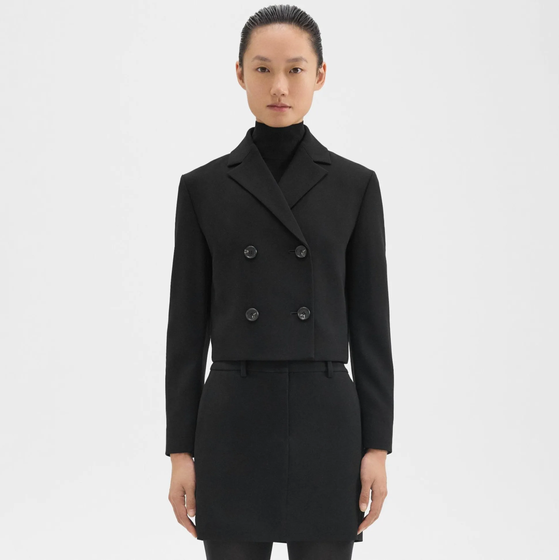 Theory Double-Breasted Crop Blazer In Admiral Crepe-Women Suits|Blazers + Jackets