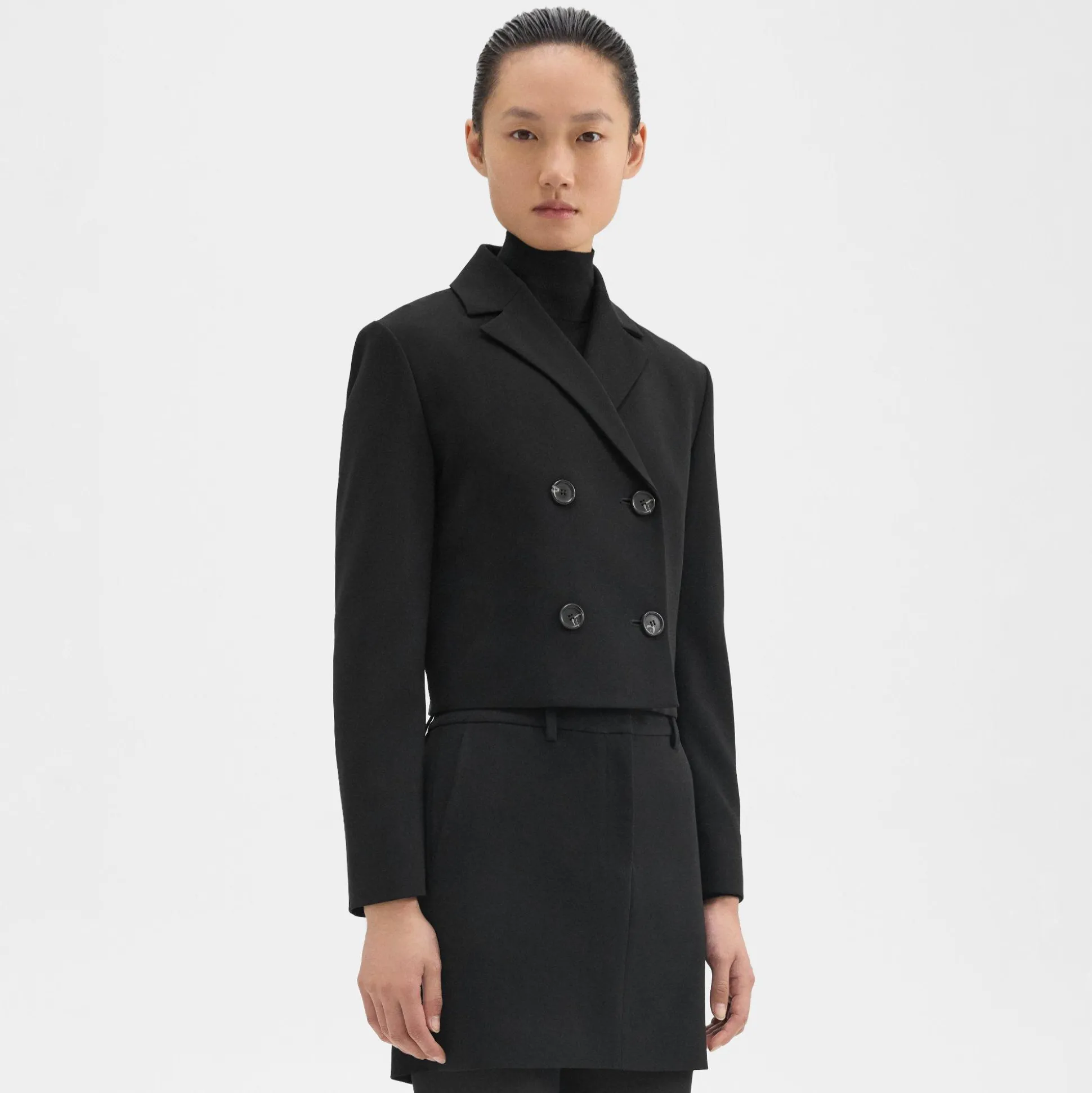 Theory Double-Breasted Crop Blazer In Admiral Crepe-Women Suits|Blazers + Jackets