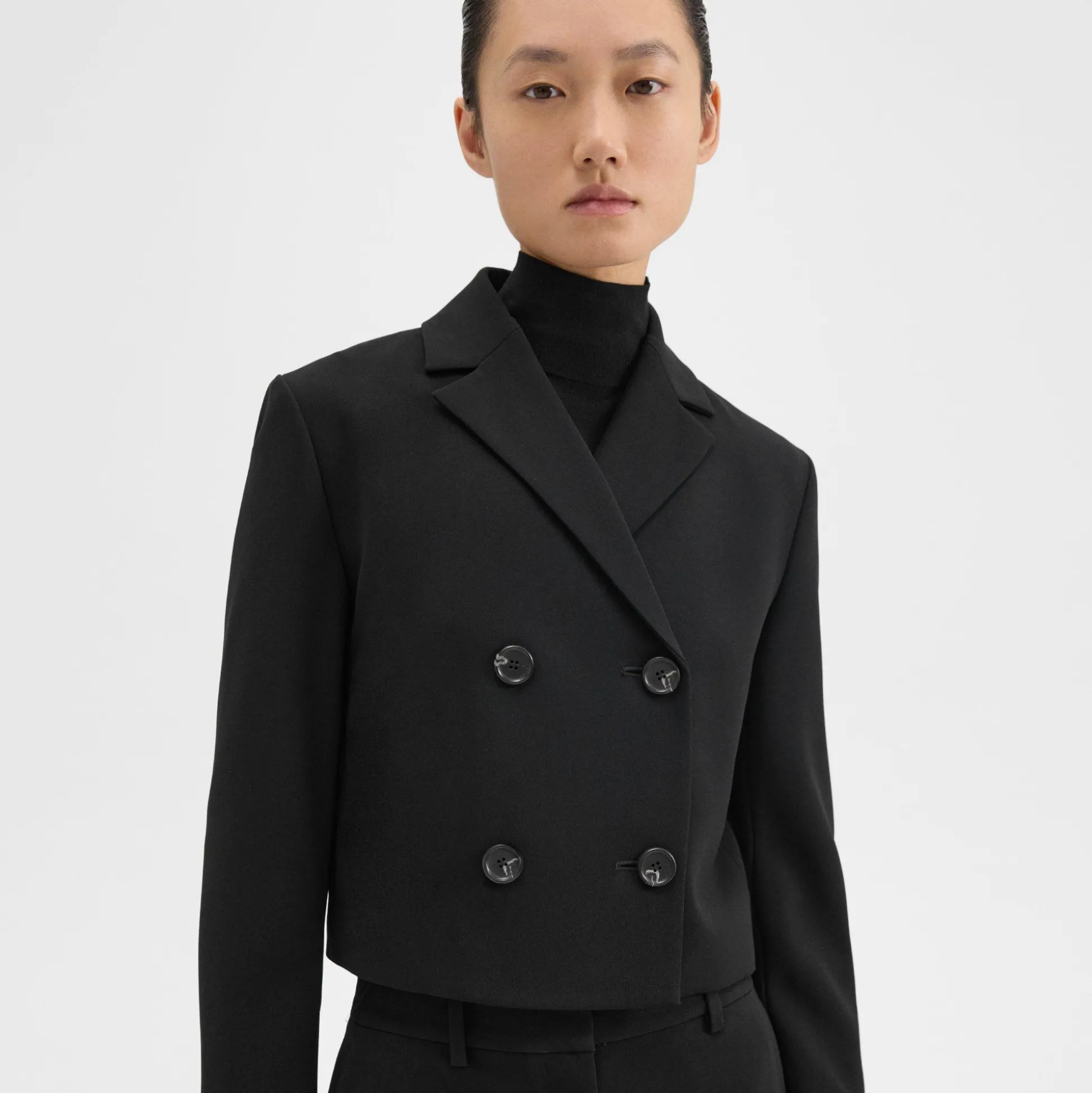 Theory Double-Breasted Crop Blazer In Admiral Crepe-Women Suits|Blazers + Jackets