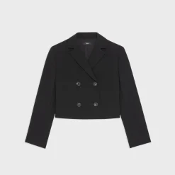 Theory Double-Breasted Crop Blazer In Admiral Crepe-Women Suits|Blazers + Jackets