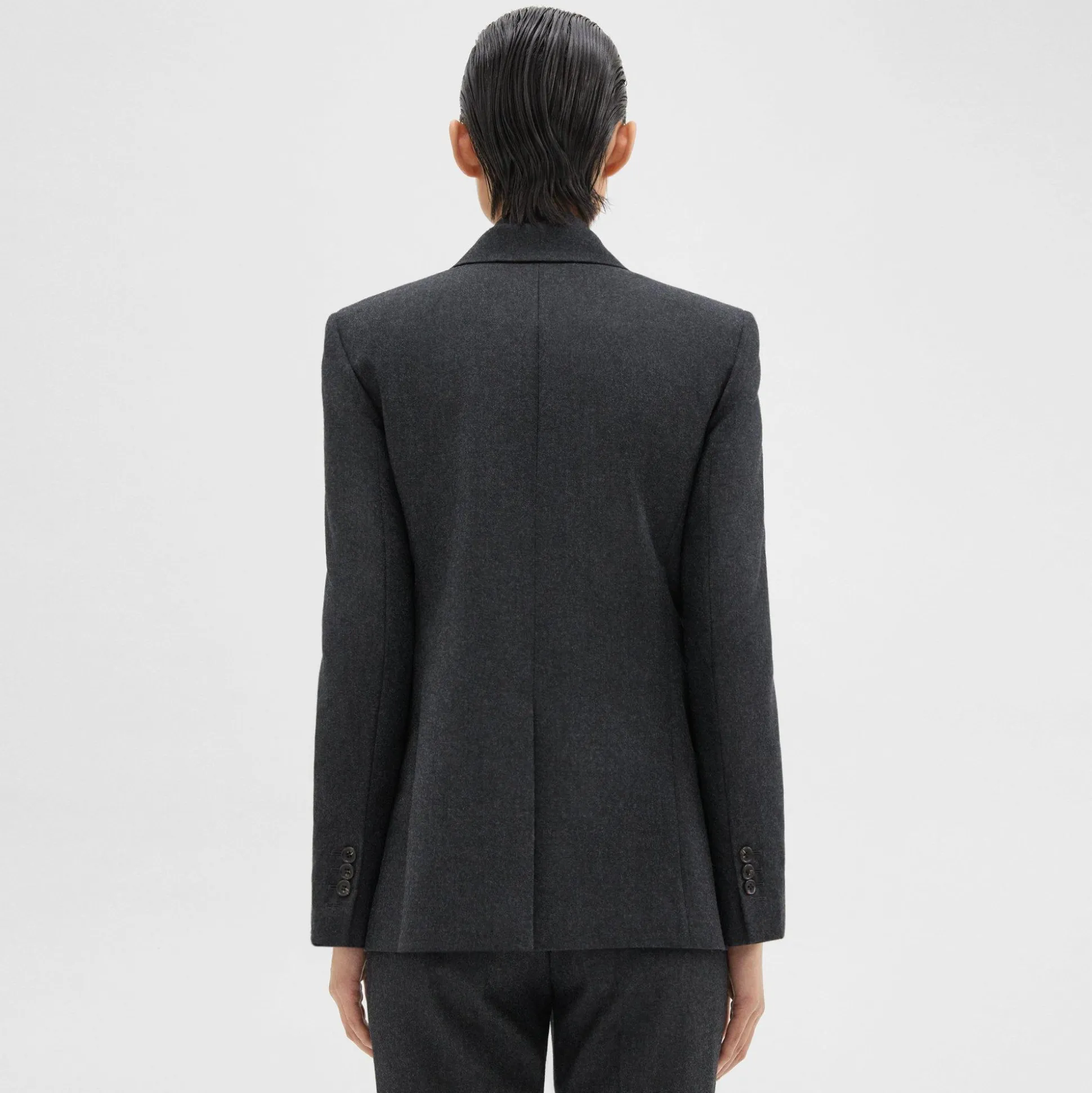 Theory Double-Breasted Slim Blazer In Sleek Flannel-Women Suits|Blazers + Jackets