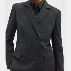 Theory Double-Breasted Slim Blazer In Sleek Flannel-Women Suits|Blazers + Jackets