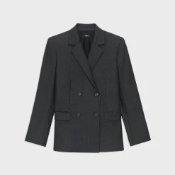 Theory Double-Breasted Slim Blazer In Sleek Flannel-Women Suits|Blazers + Jackets