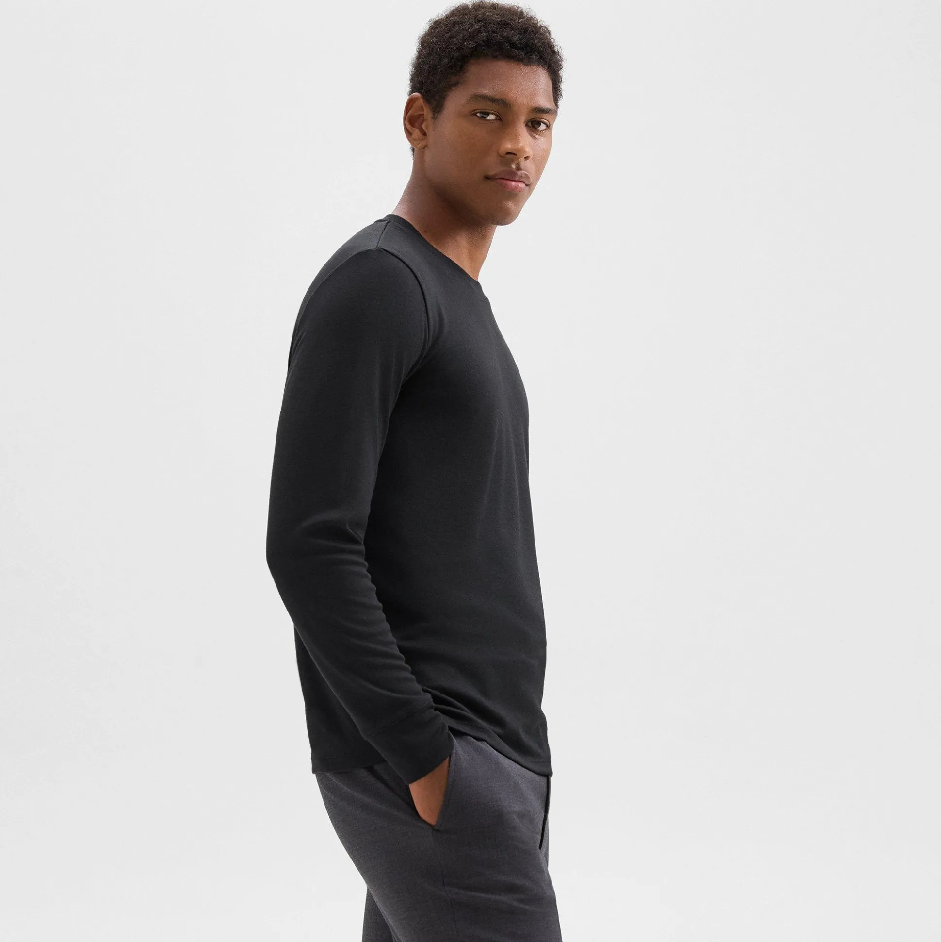 Theory Essential Long-Sleeve Tee In Anemone Modal Jersey-Men T-shirts + Polos