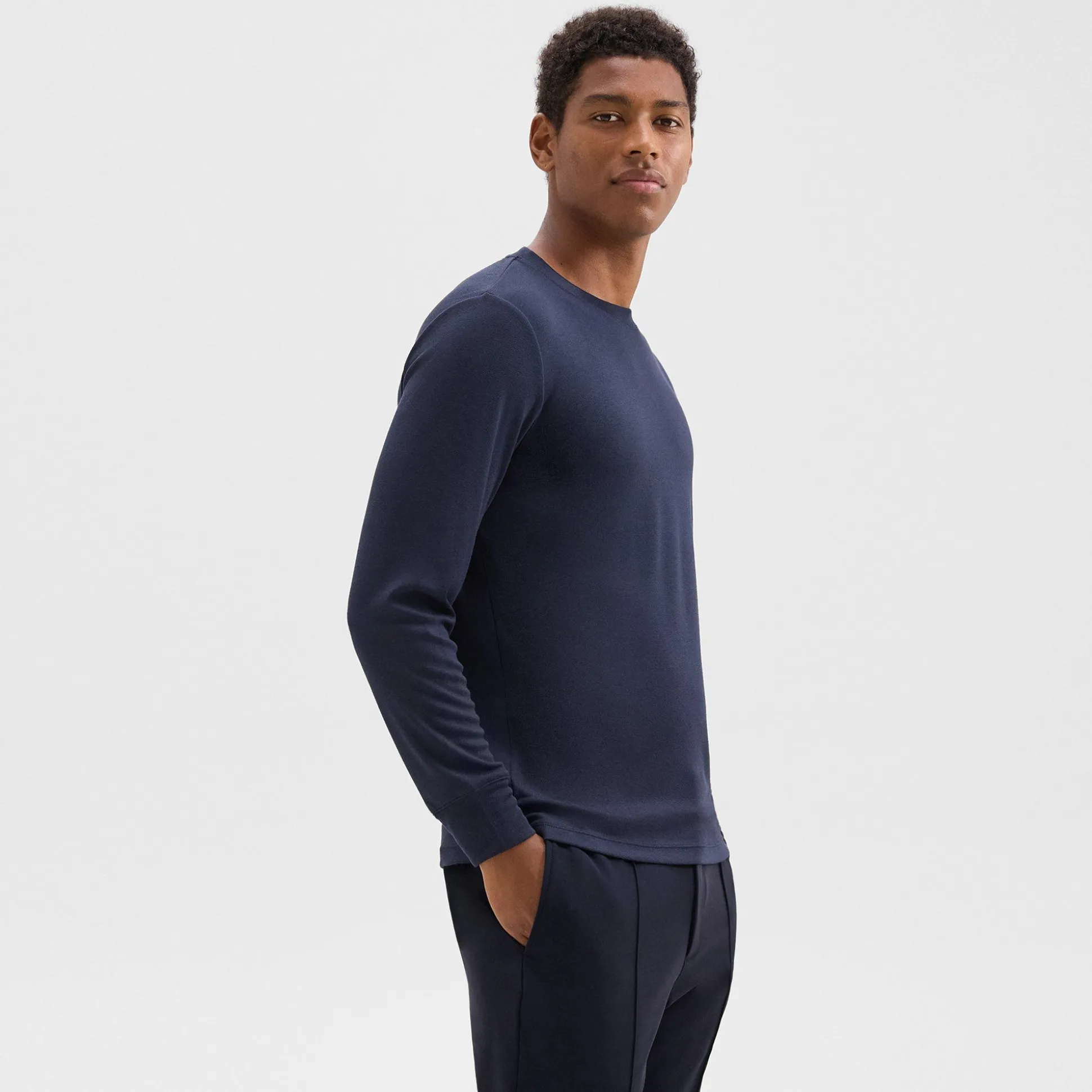 Theory Essential Long-Sleeve Tee In Anemone Modal Jersey-Men T-shirts + Polos