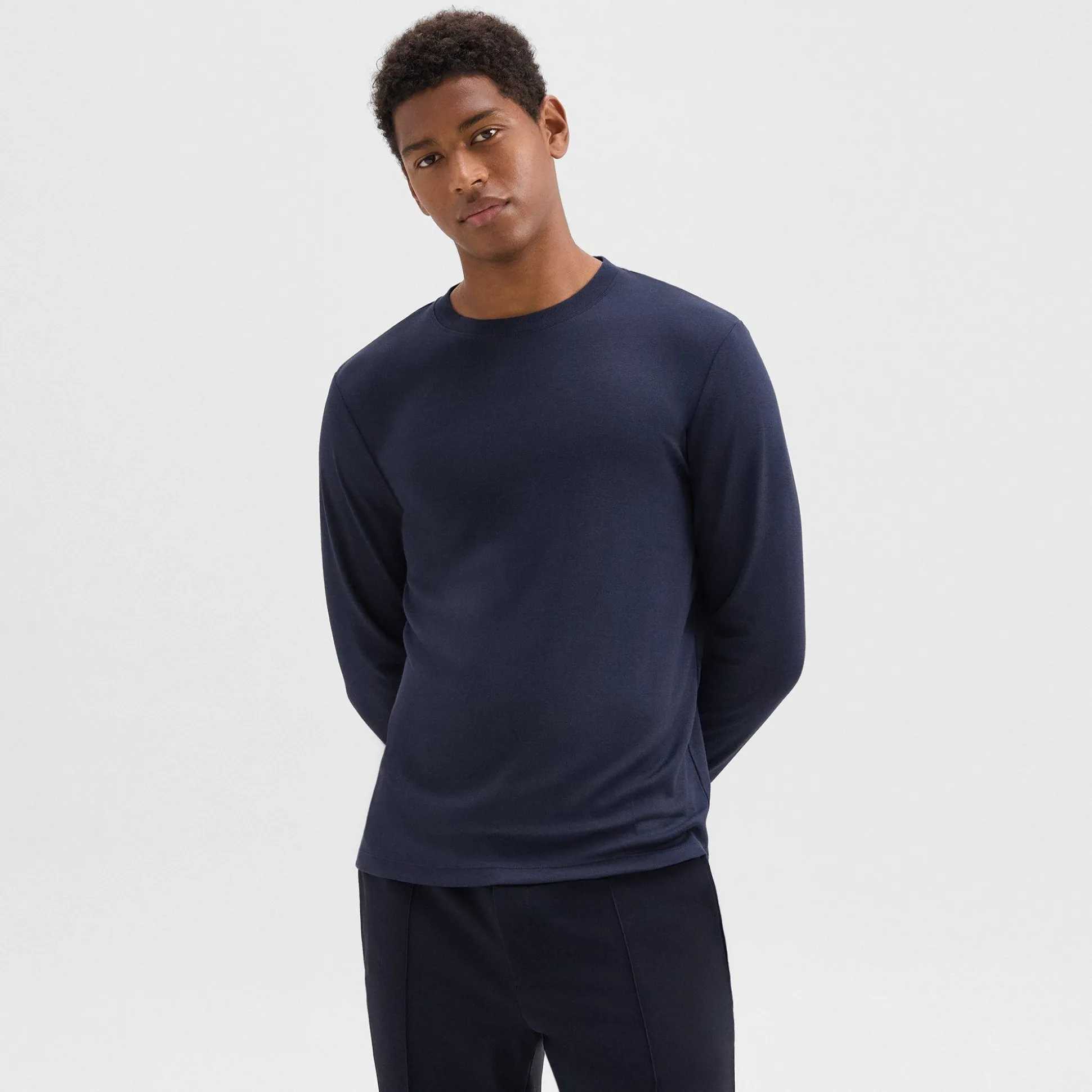 Theory Essential Long-Sleeve Tee In Anemone Modal Jersey-Men T-shirts + Polos