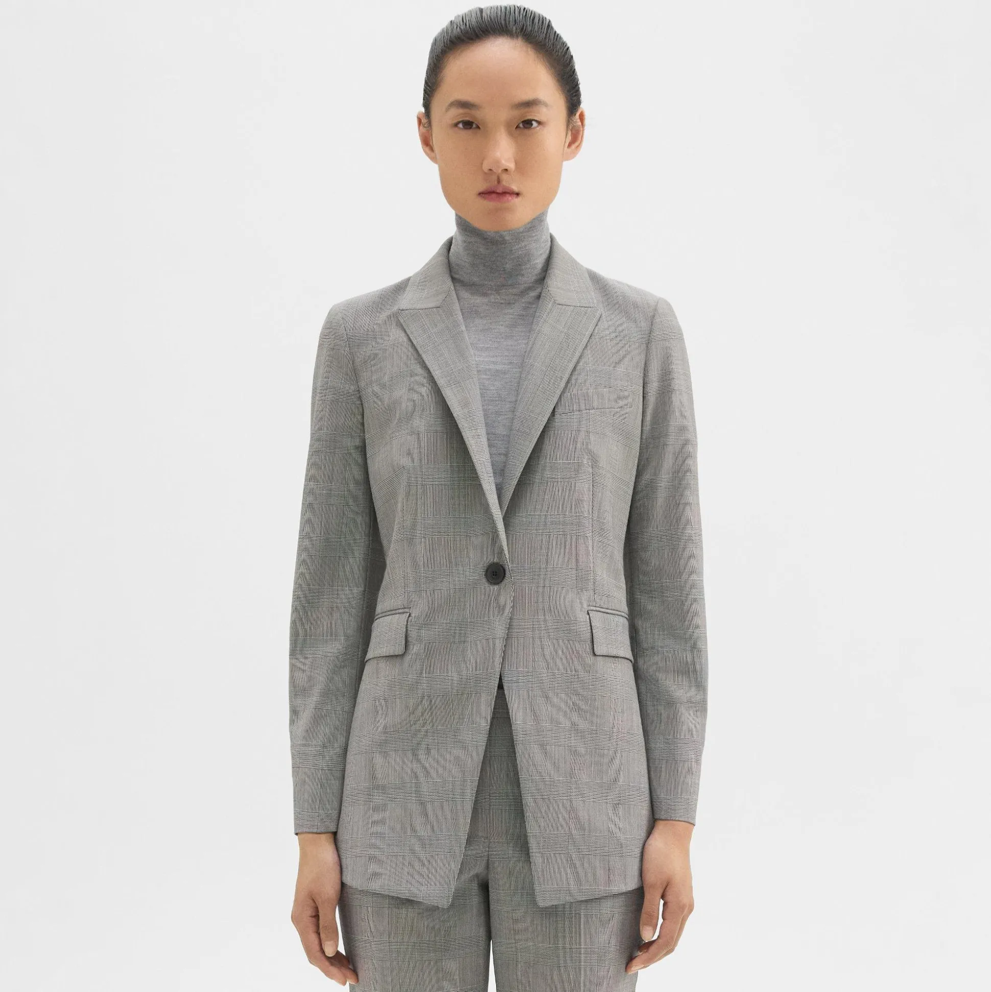 Theory Etiennette Blazer In Plaid Stretch Wool-Women Suits|Blazers + Jackets