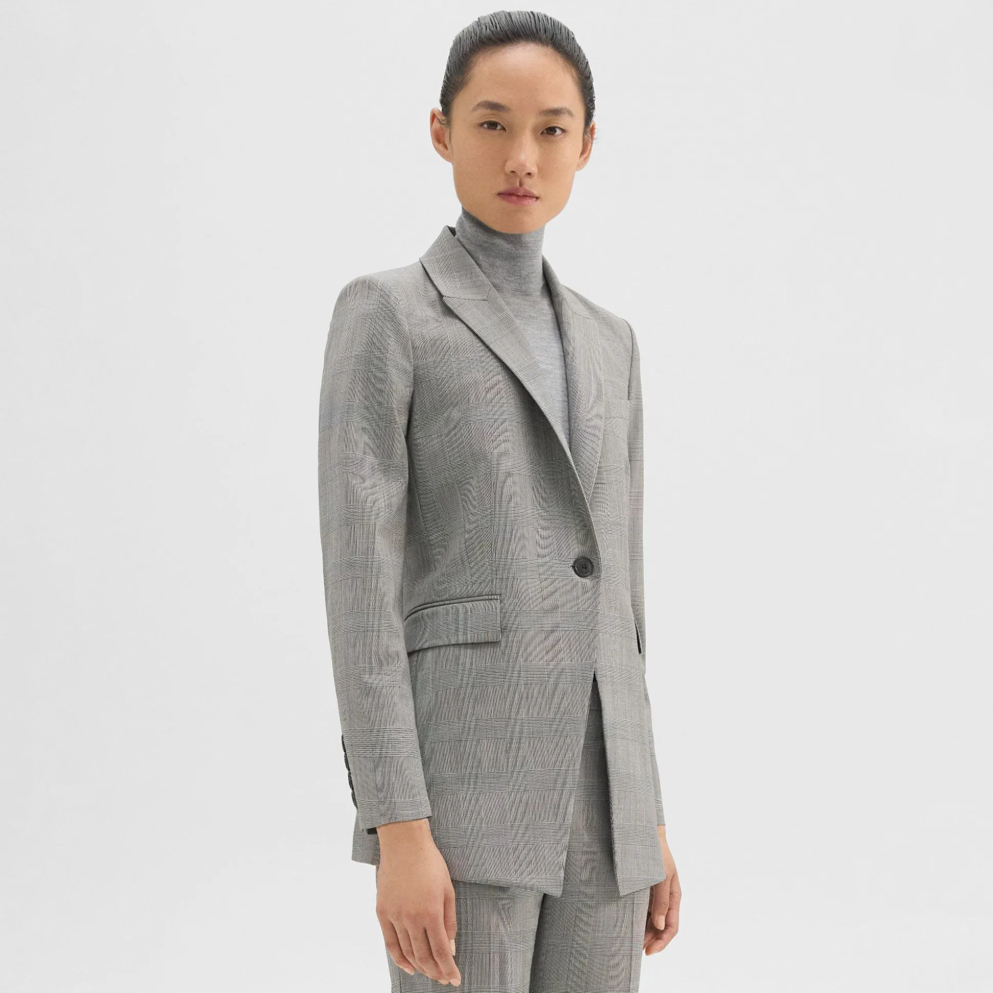 Theory Etiennette Blazer In Plaid Stretch Wool-Women Suits|Blazers + Jackets