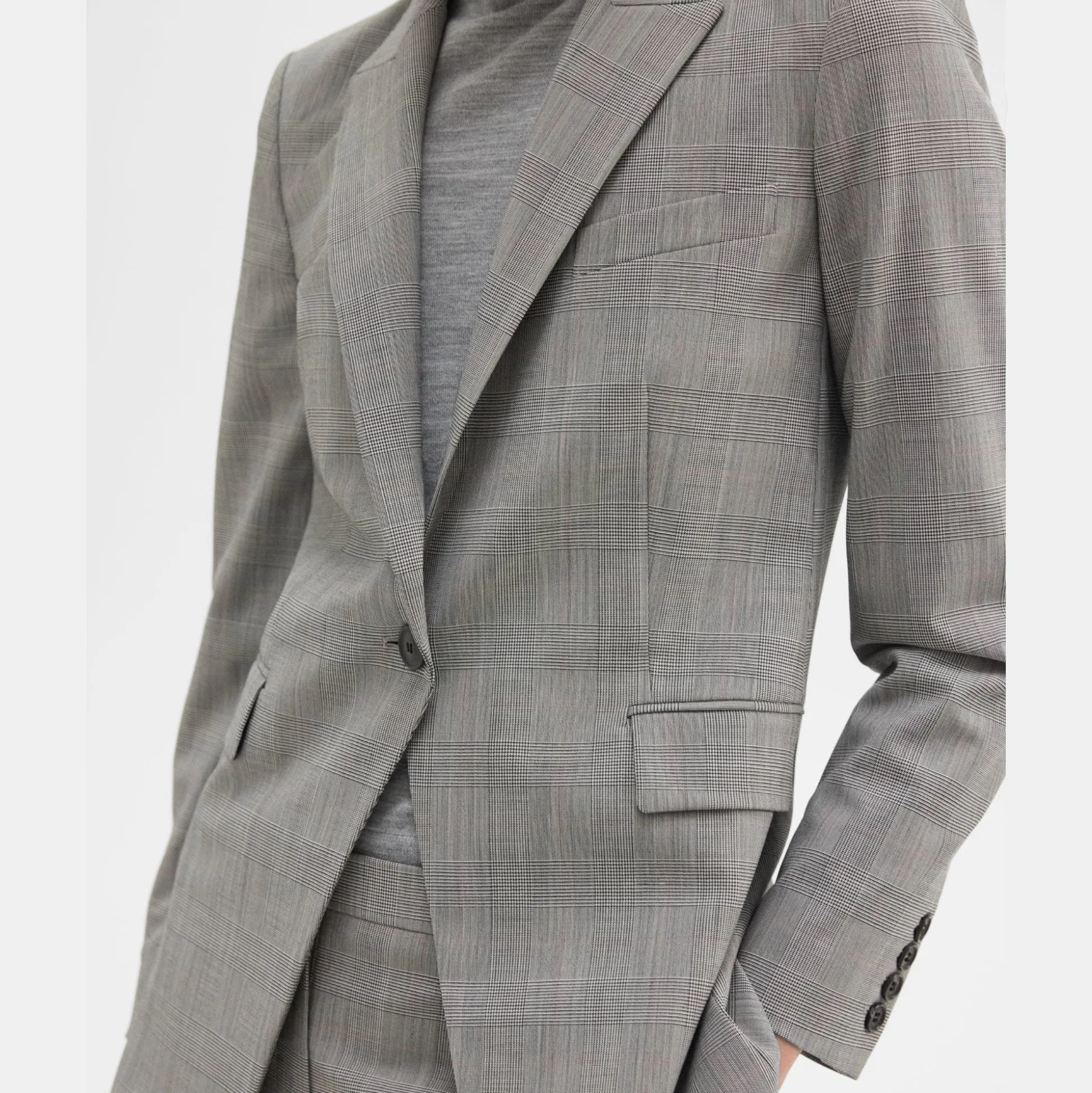 Theory Etiennette Blazer In Plaid Stretch Wool-Women Suits|Blazers + Jackets