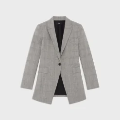 Theory Etiennette Blazer In Plaid Stretch Wool-Women Suits|Blazers + Jackets