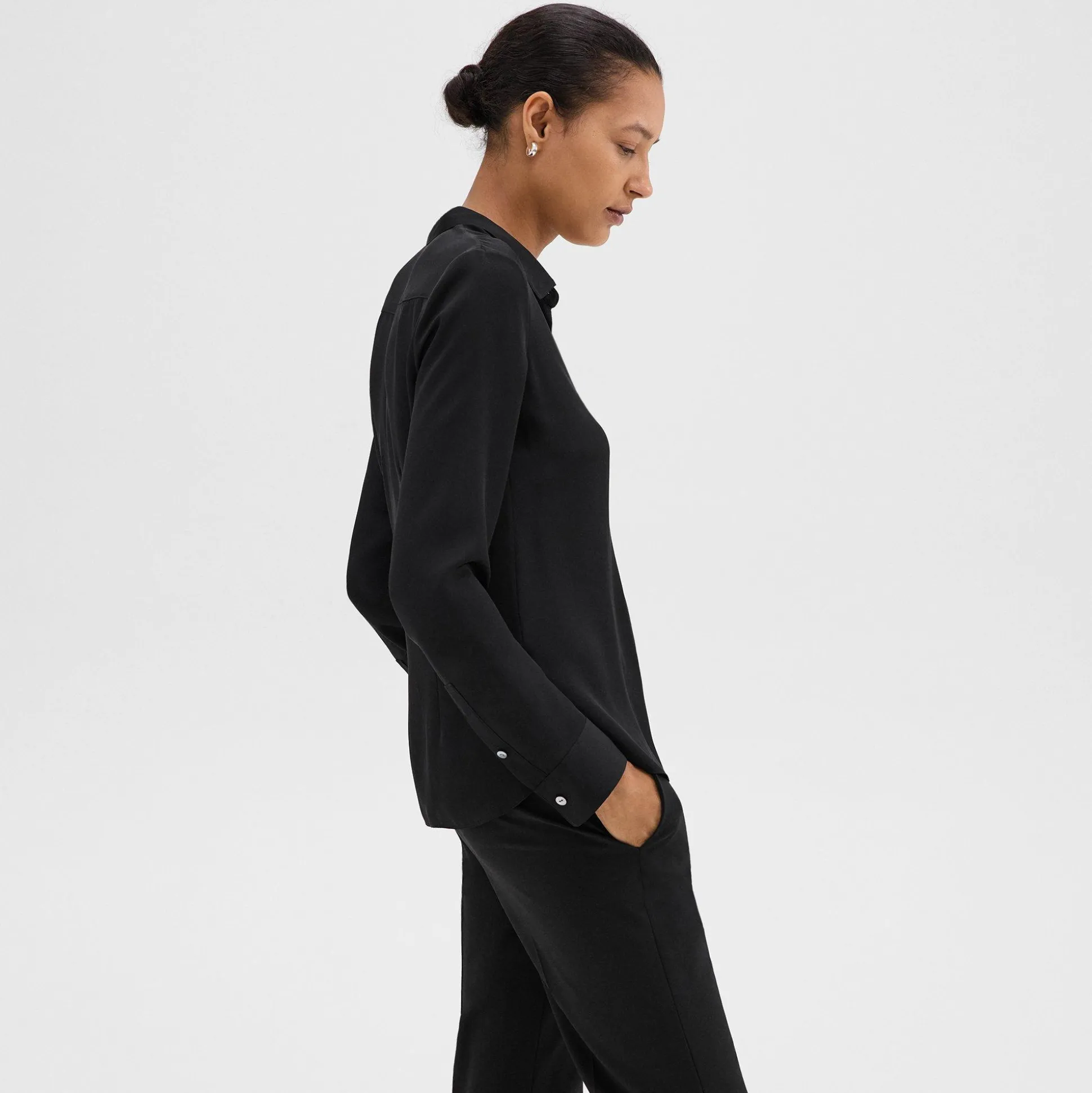 Theory Fitted Shirt In Silk Georgette-Women Tops