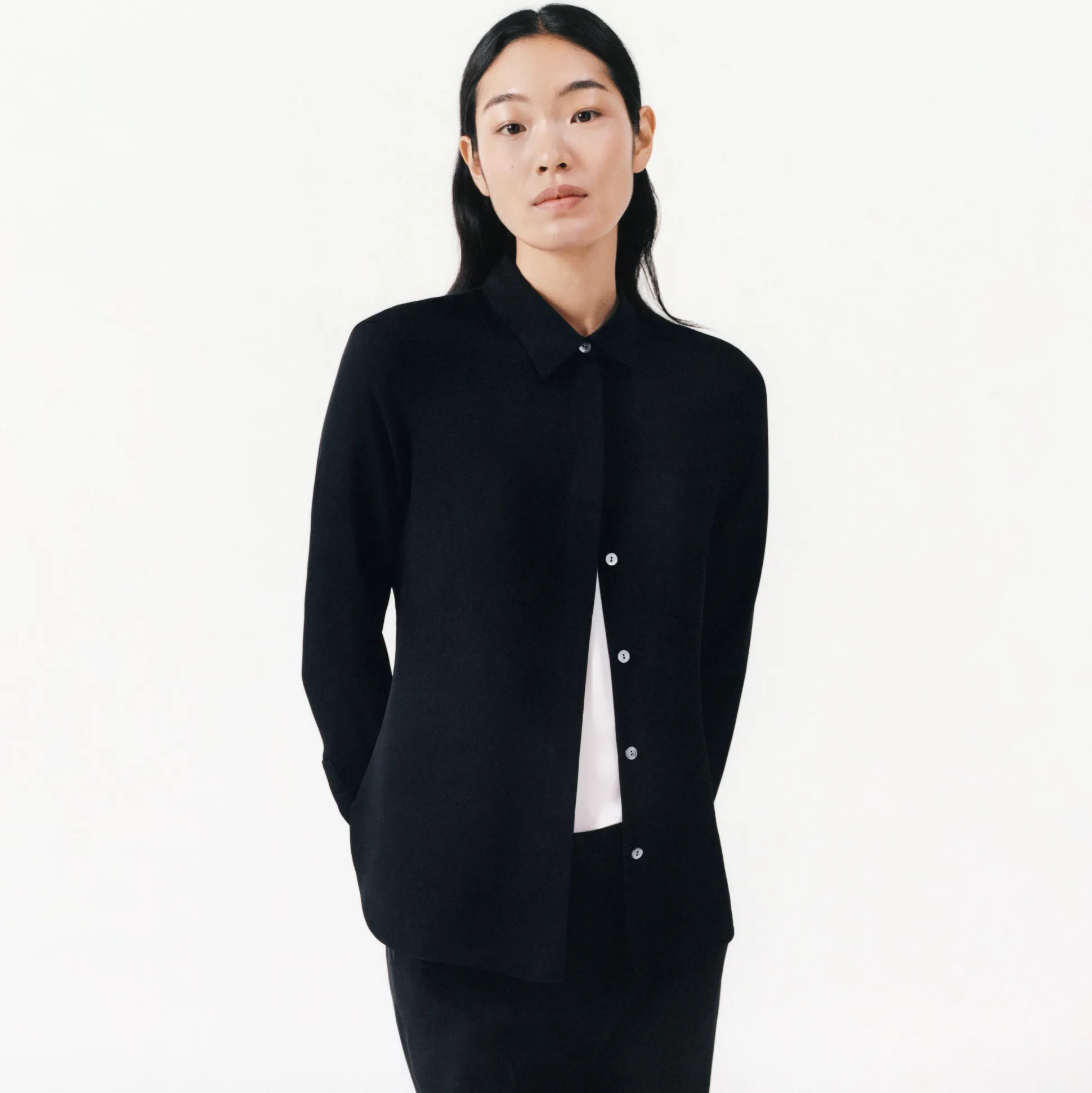 Theory Fitted Shirt In Silk Georgette-Women Tops