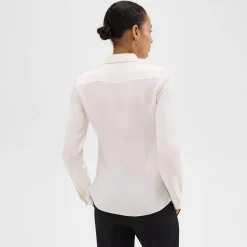 Theory Fitted Shirt In Silk Georgette-Women Tops