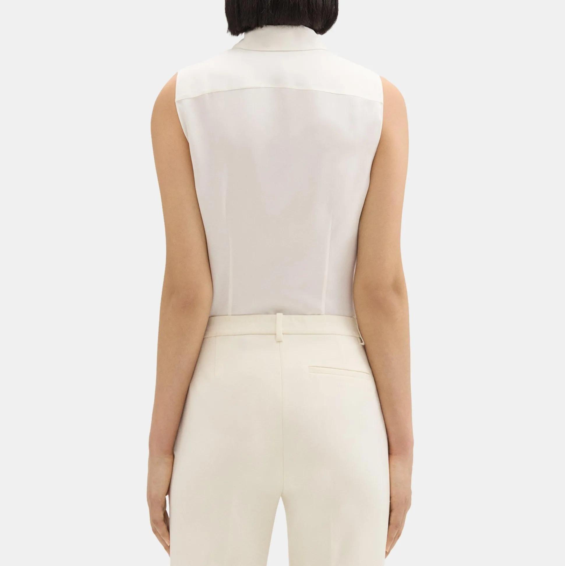 Theory Fitted Sleeveless Shirt In Silk Georgette-Women Tops
