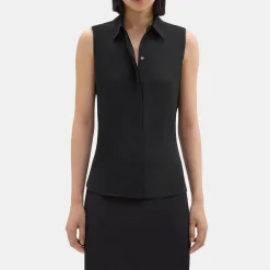 Theory Fitted Sleeveless Shirt In Silk Georgette-Women Tops
