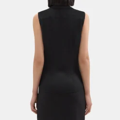 Theory Fitted Sleeveless Shirt In Silk Georgette-Women Tops
