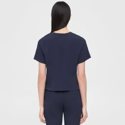 Theory Flutter Sleeve Top In Striped Admiral Crepe-Women Tops