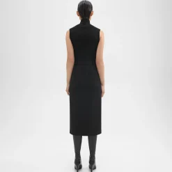 Theory Funnel Neck Combo Dress In Admiral Crepe-Women Dresses