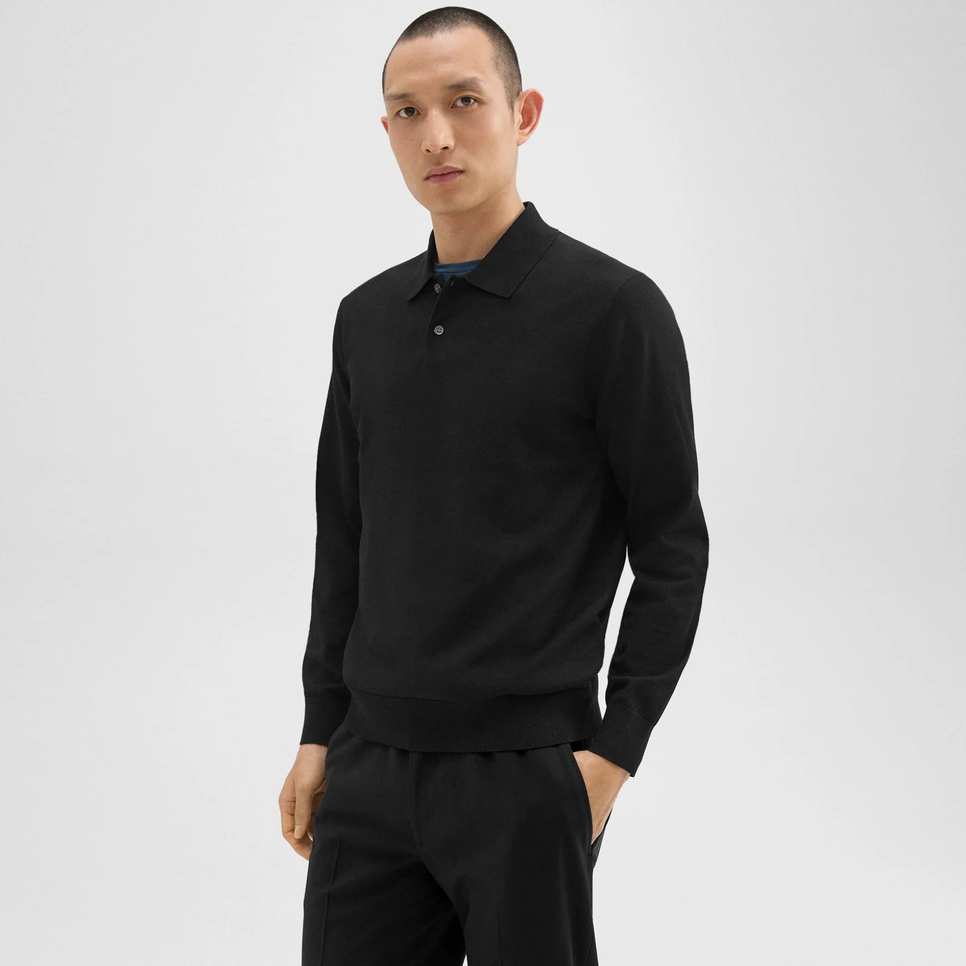 Theory Goris Long-Sleeve Polo Shirt In Light Bilen-Men Sweaters + Cardigans|T-shirts + Polos