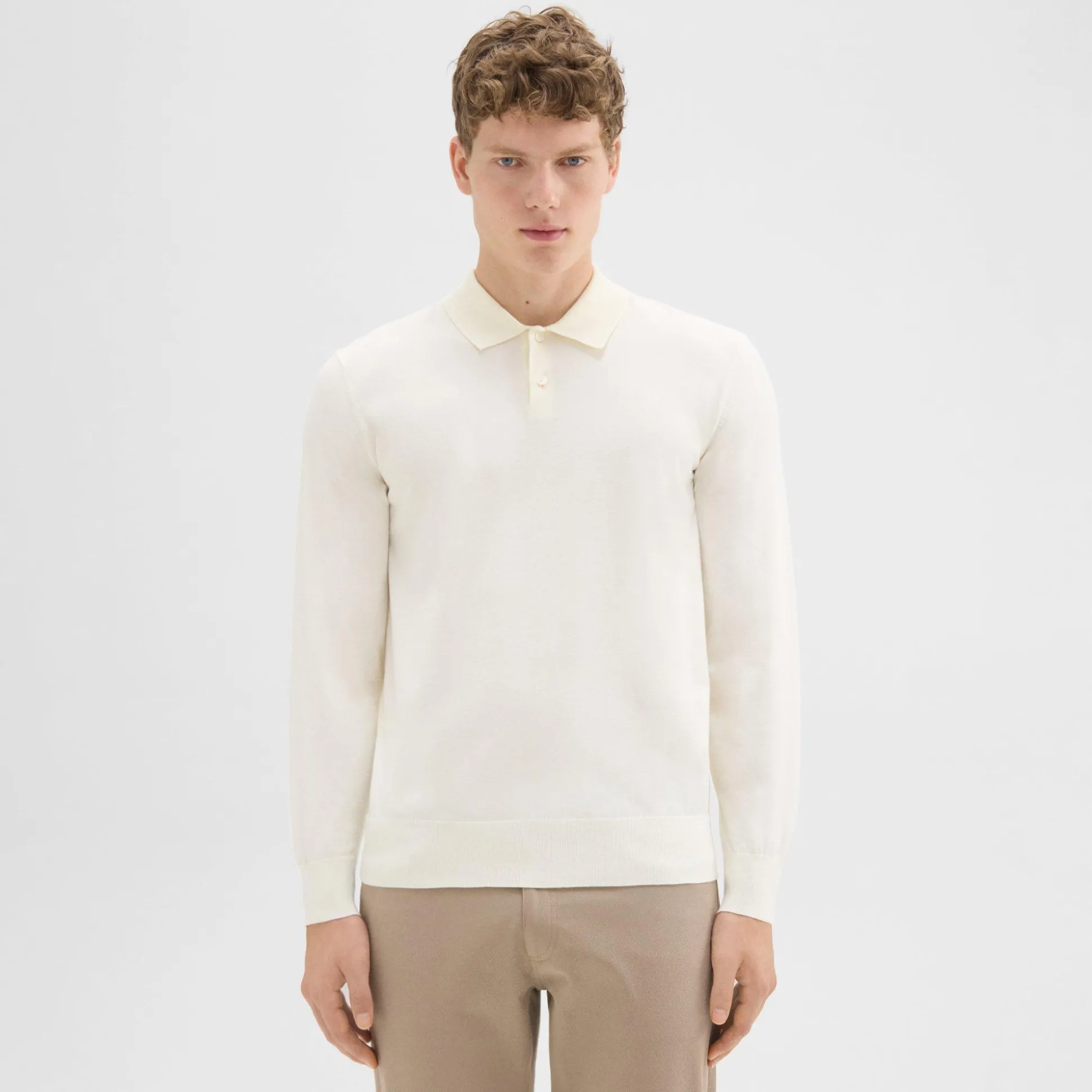 Theory Goris Long-Sleeve Polo Shirt In Light Bilen-Men T-shirts + Polos|Sweaters + Cardigans