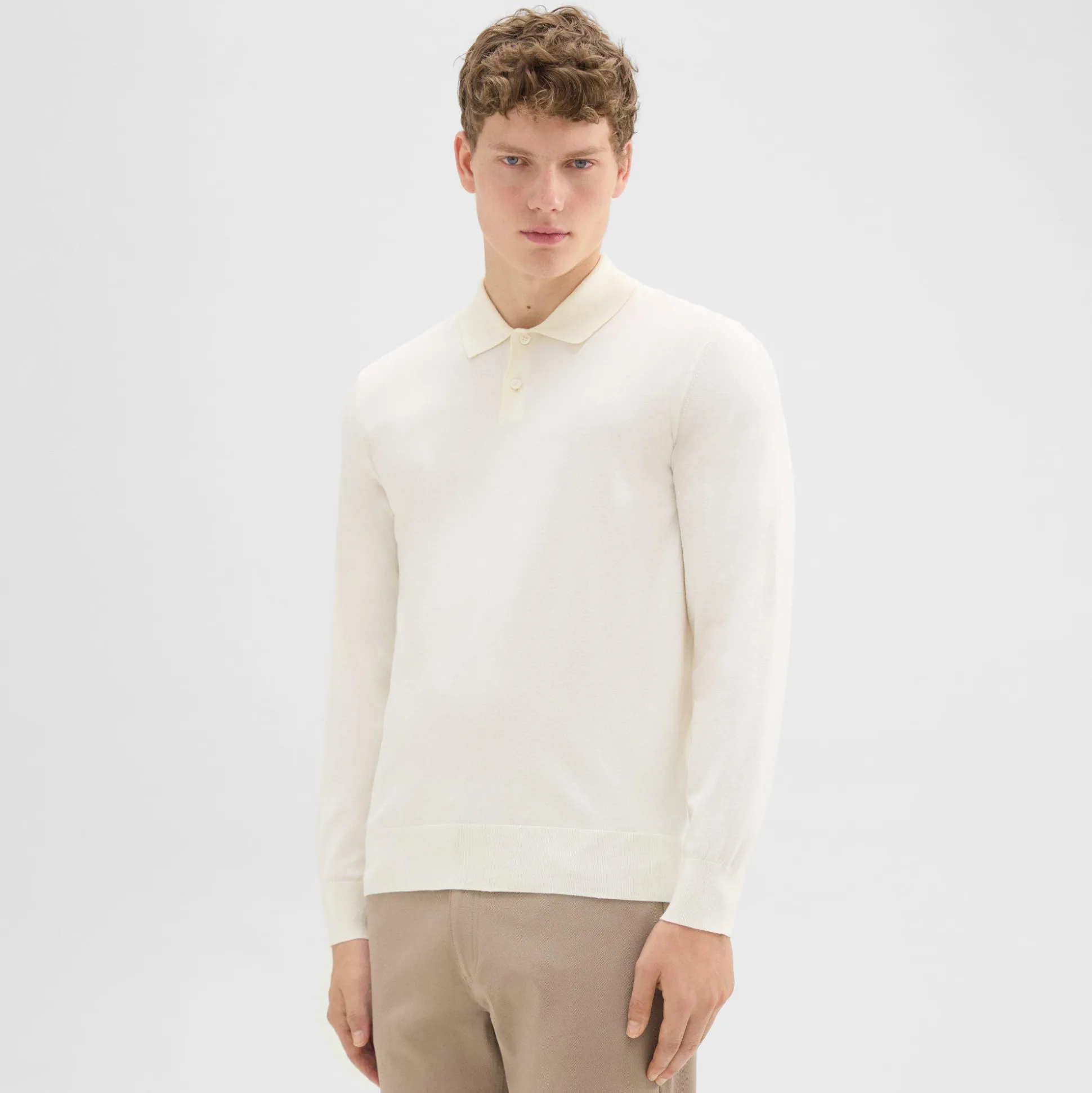 Theory Goris Long-Sleeve Polo Shirt In Light Bilen-Men T-shirts + Polos|Sweaters + Cardigans