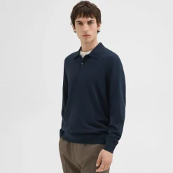 Theory Goris Long-Sleeve Polo Shirt In Light Bilen-Men T-shirts + Polos|Sweaters + Cardigans