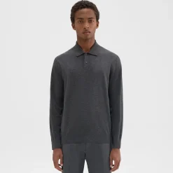 Theory Goris Long-Sleeve Polo Shirt In Light Bilen-Men T-shirts + Polos|Sweaters + Cardigans