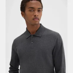 Theory Goris Long-Sleeve Polo Shirt In Light Bilen-Men T-shirts + Polos|Sweaters + Cardigans
