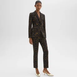 Theory High-Waist Slim Crop Pant In Tortoiseshell Printed Crepe-Women Suits|Pants