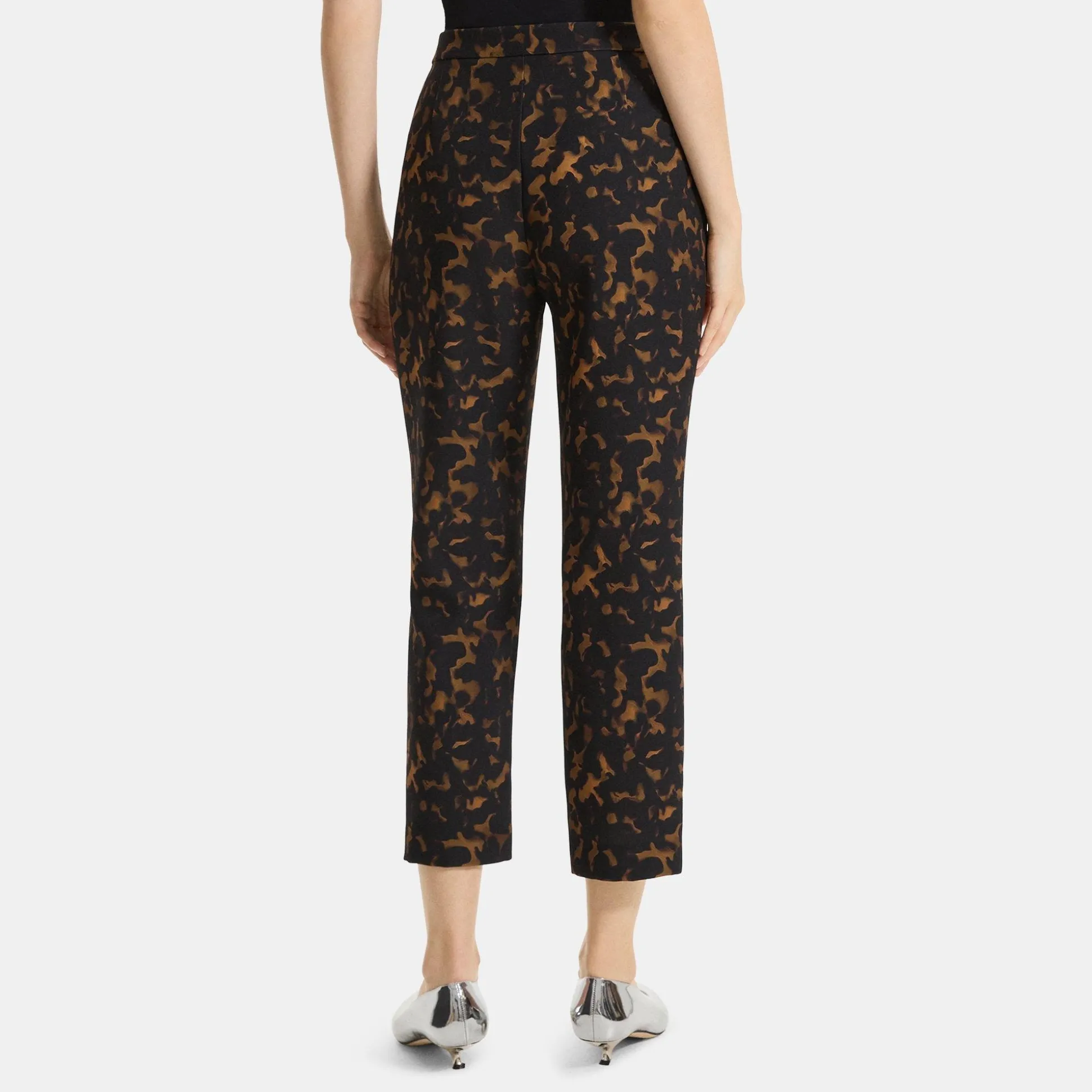 Theory High-Waist Slim Crop Pant In Tortoiseshell Printed Crepe-Women Suits|Pants