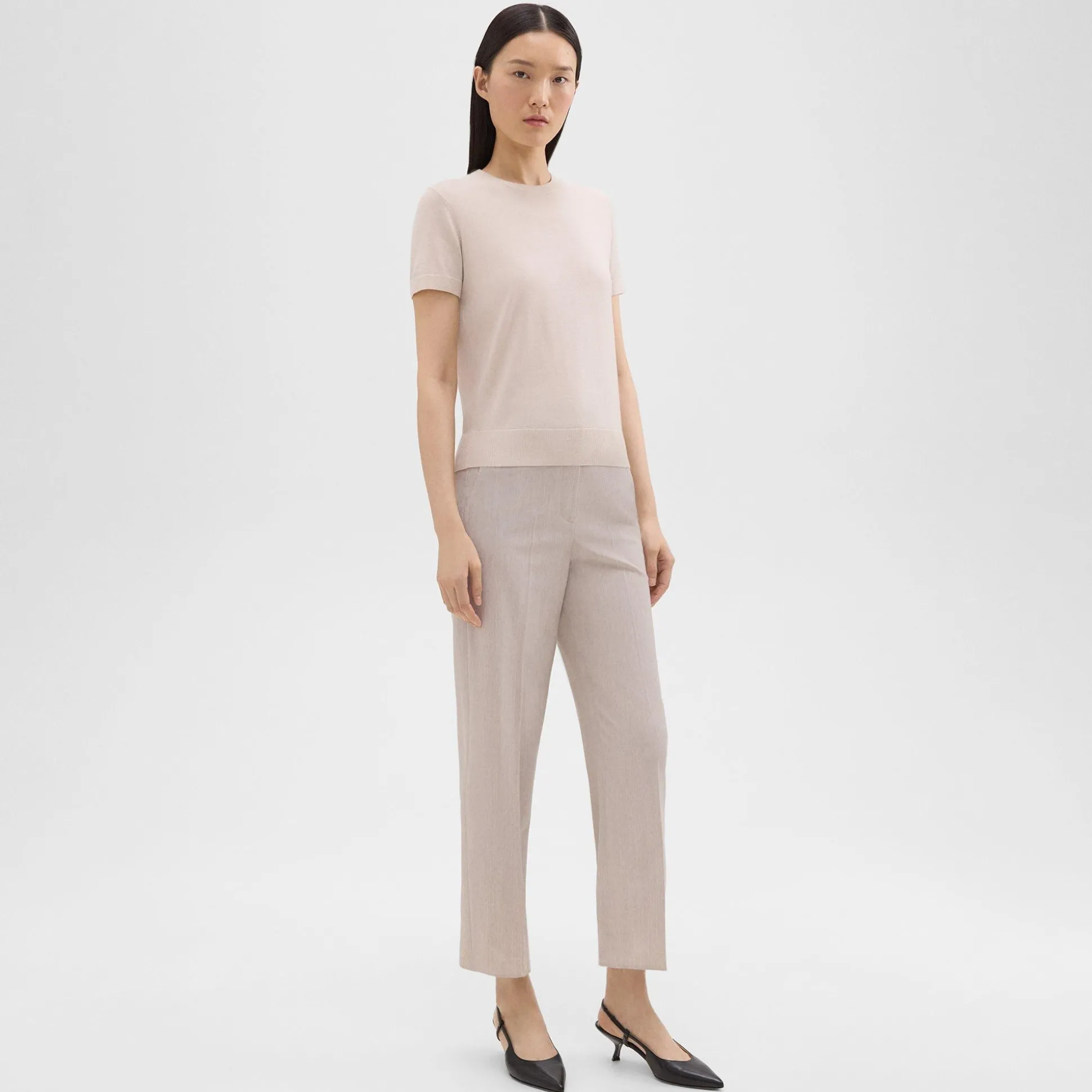 Theory High-Waist Straight-Leg Pant In Good Wool-Women Suits|Pants