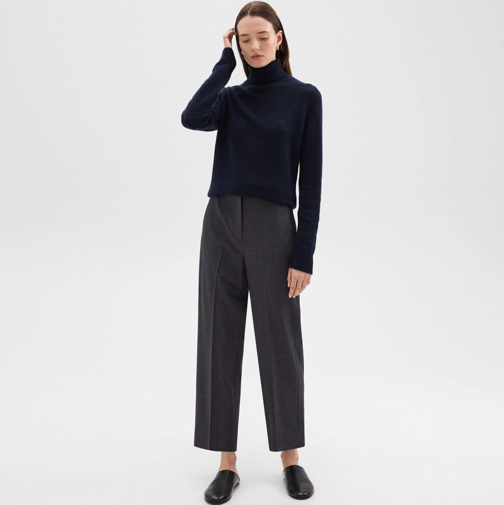 Theory High-Waist Straight-Leg Pant In Good Wool-Women Pants