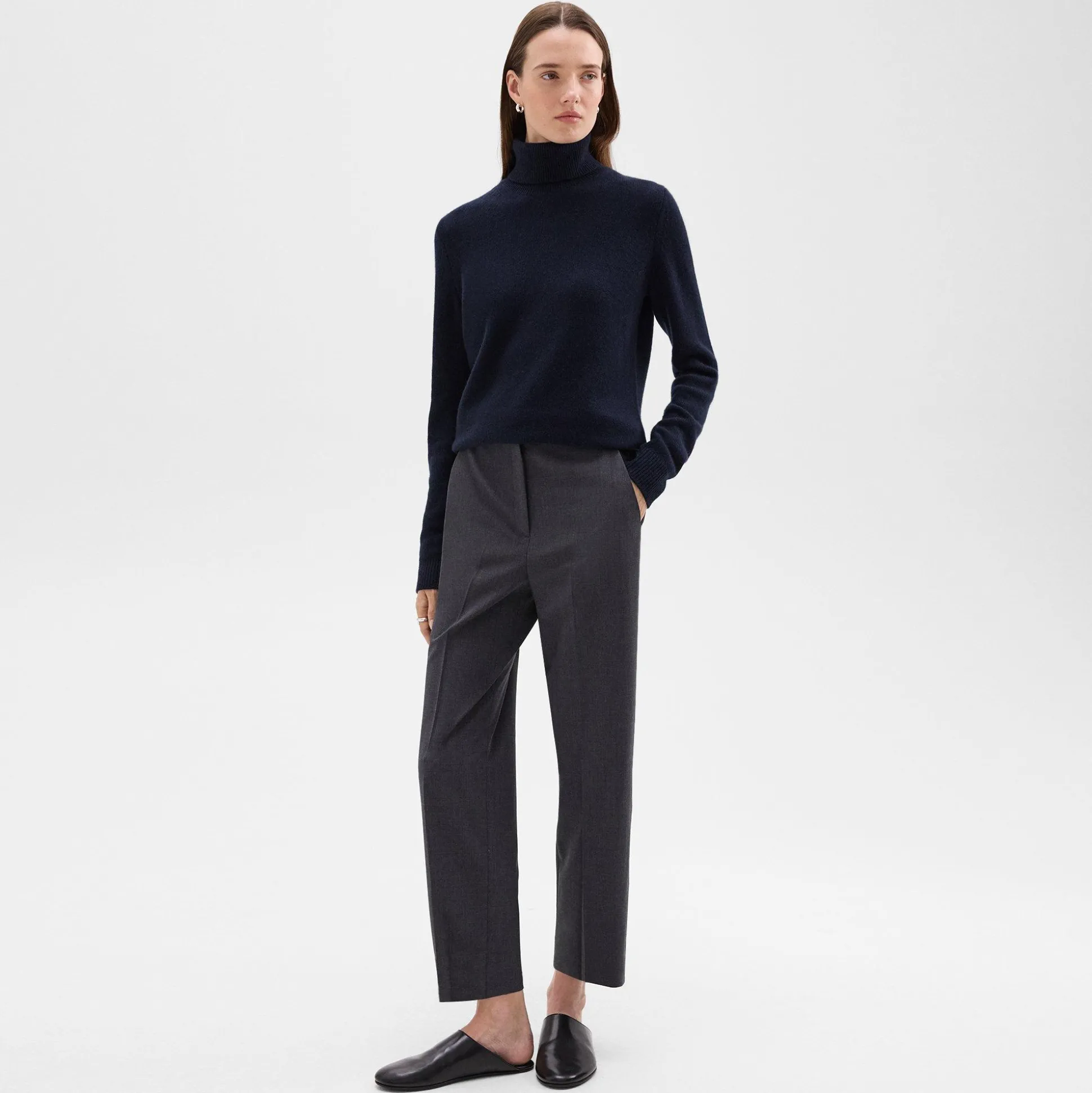 Theory High-Waist Straight-Leg Pant In Good Wool-Women Pants