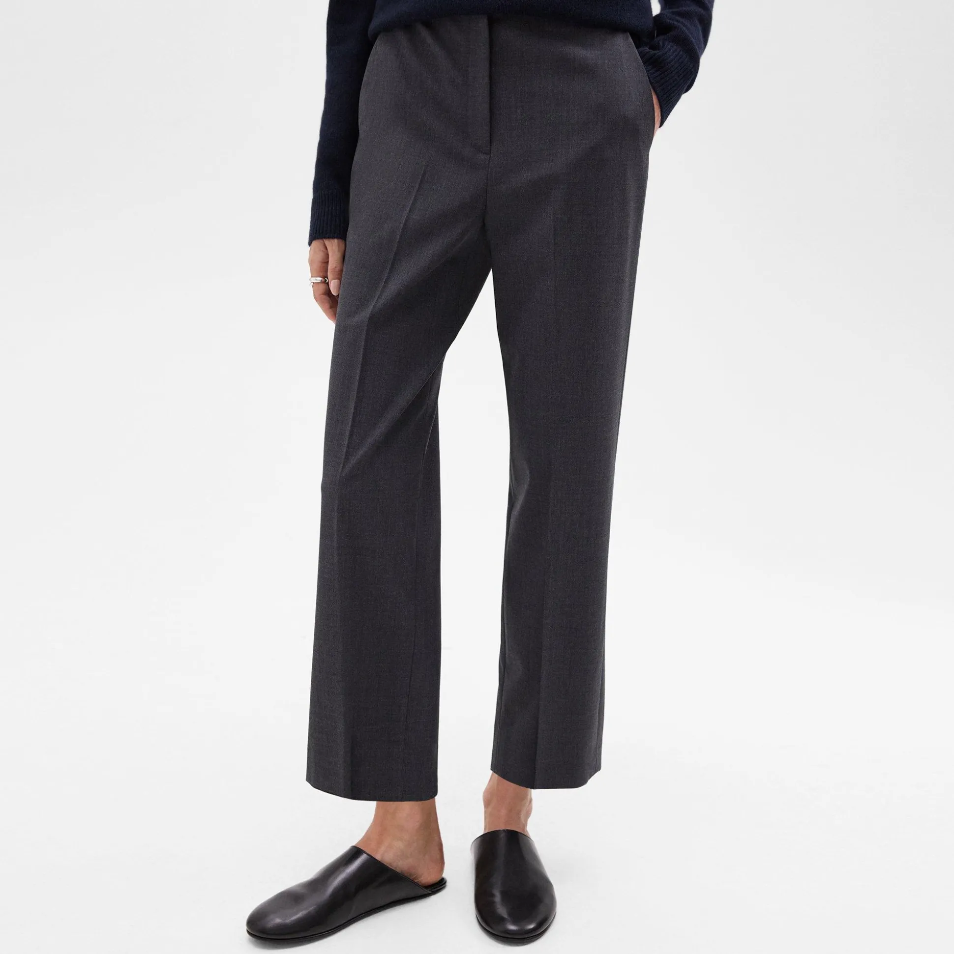 Theory High-Waist Straight-Leg Pant In Good Wool-Women Pants
