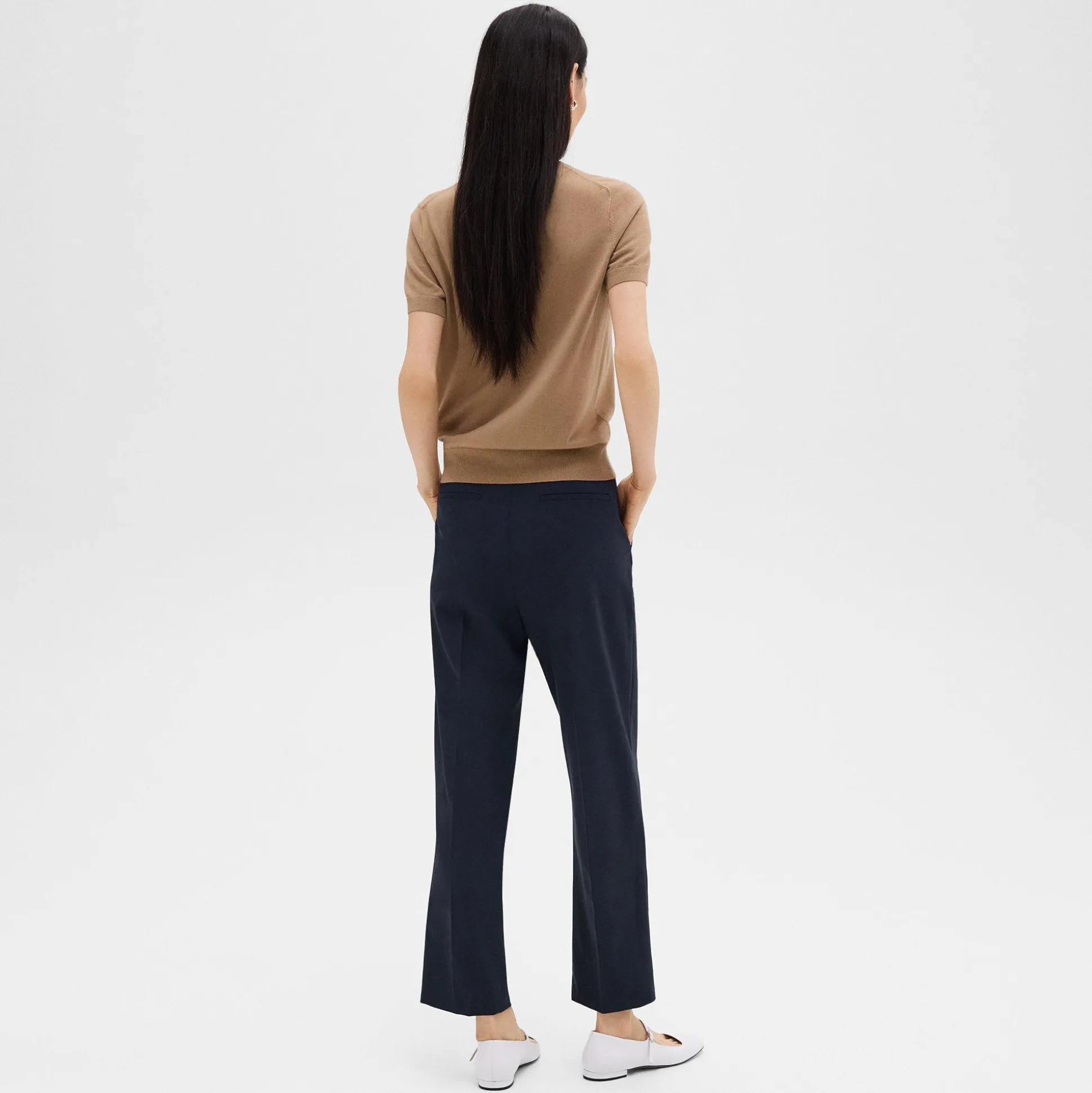 Theory High-Waist Straight-Leg Pant In Good Wool-Women Pants|Suits