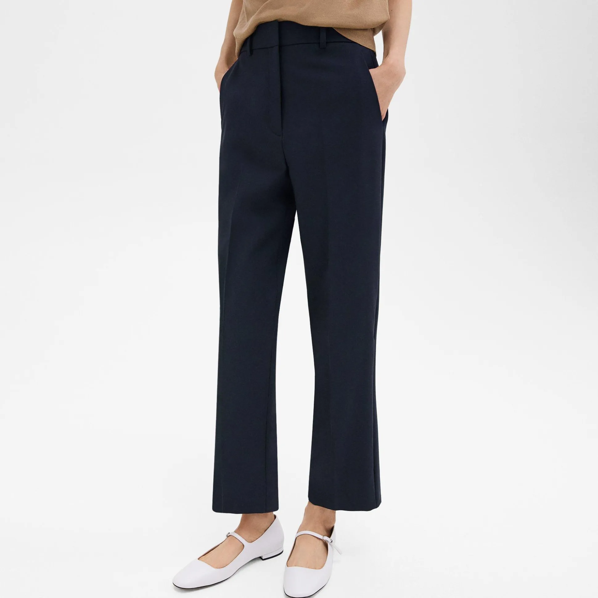 Theory High-Waist Straight-Leg Pant In Good Wool-Women Pants|Suits