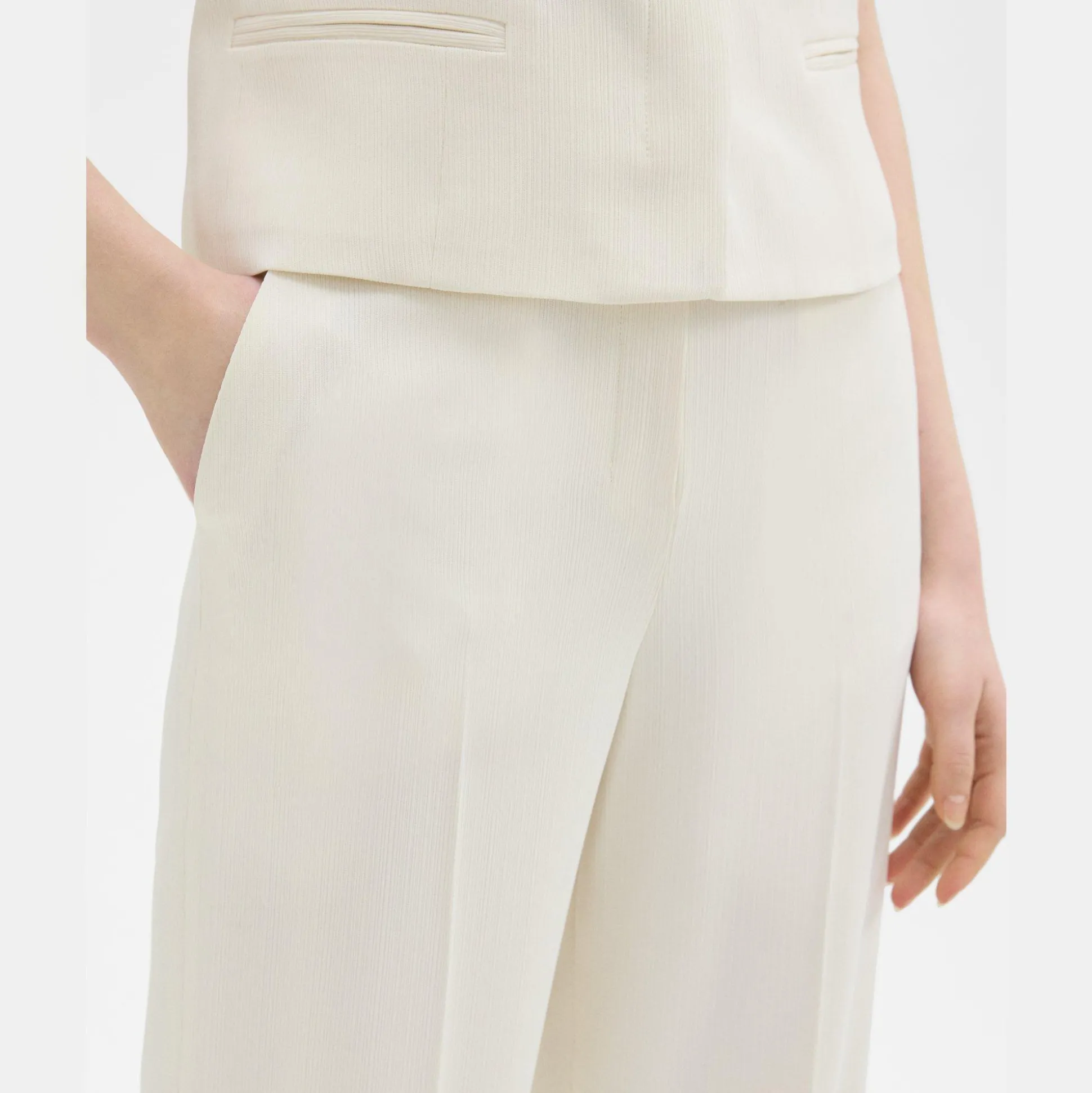 Theory High-Waist Wide-Leg Pant In Striped Admiral Crepe-Women Pants