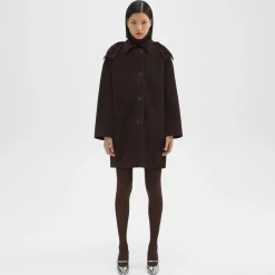 Theory Hooded Reversible Coat In Shearling-Women Outerwear