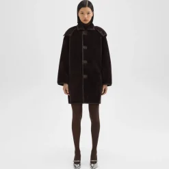 Theory Hooded Reversible Coat In Shearling-Women Outerwear