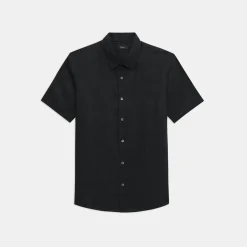 Theory Irving Short-Sleeve Shirt In Relaxed Linen-Men Shirts