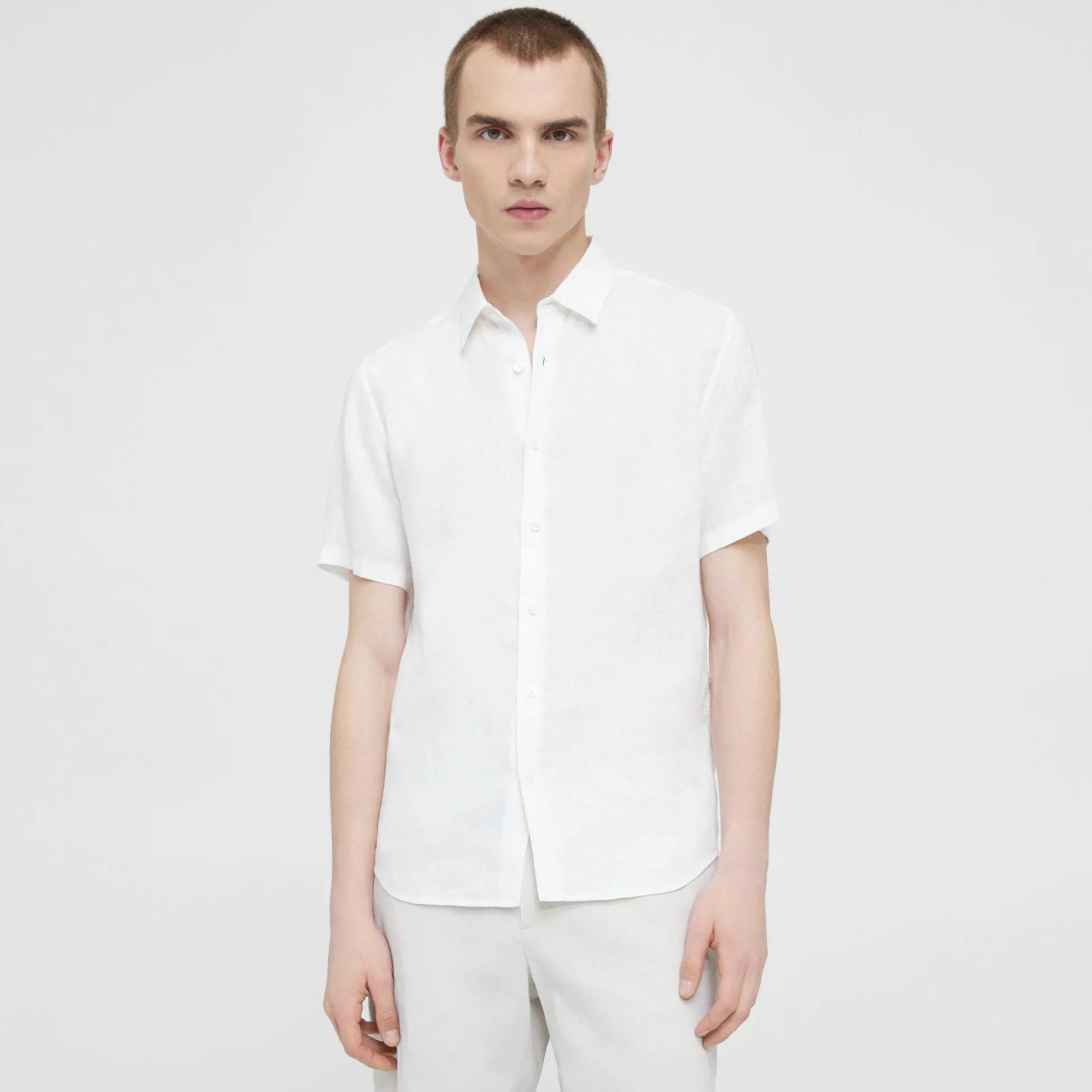 Theory Irving Short-Sleeve Shirt In Relaxed Linen-Men Shirts