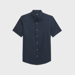 Theory Irving Short-Sleeve Shirt In Relaxed Linen-Men Shirts