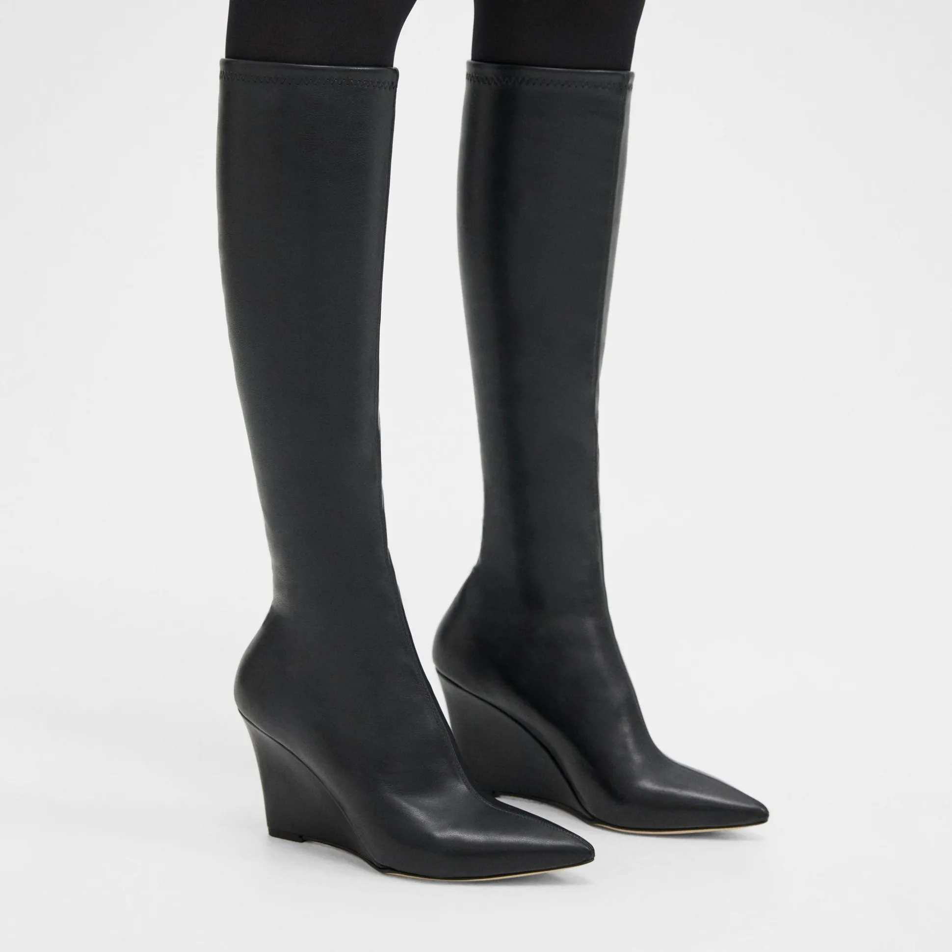 Theory Knee-High Wedge Boot In Leather-Women Shoes