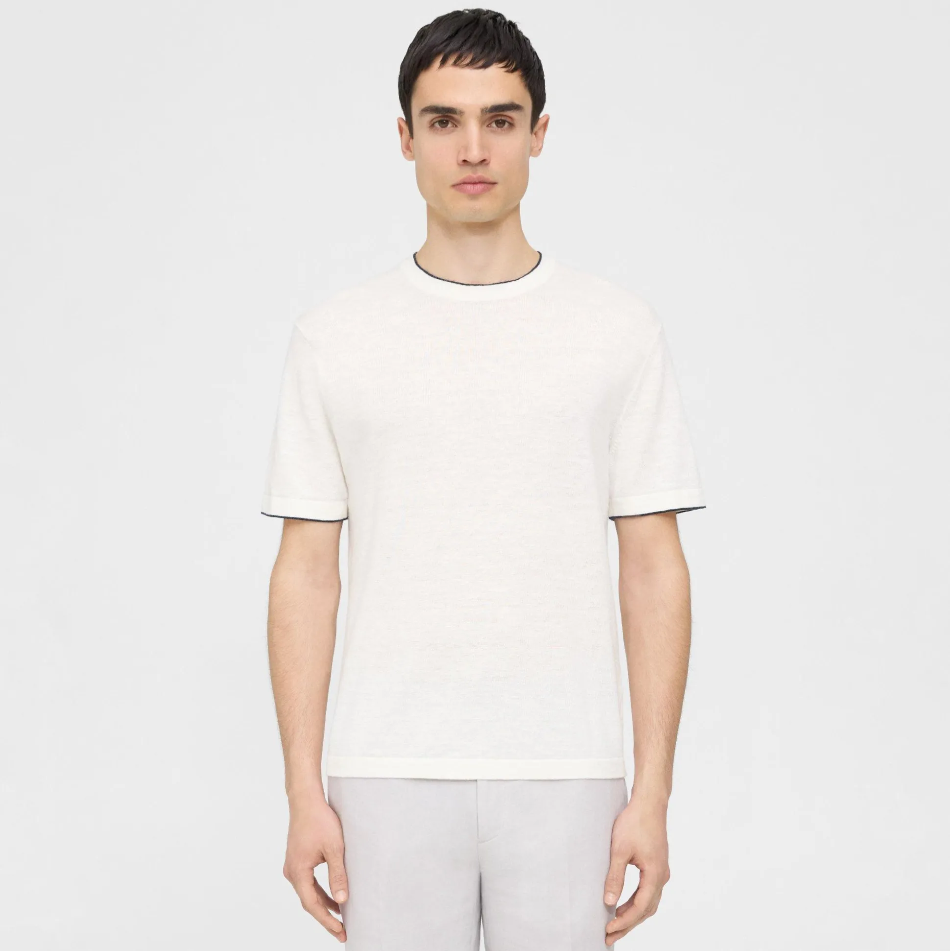 Theory Kolben Short-Sleeve Tee In Cotton-Linen-Men T-shirts + Polos|Sweaters + Cardigans