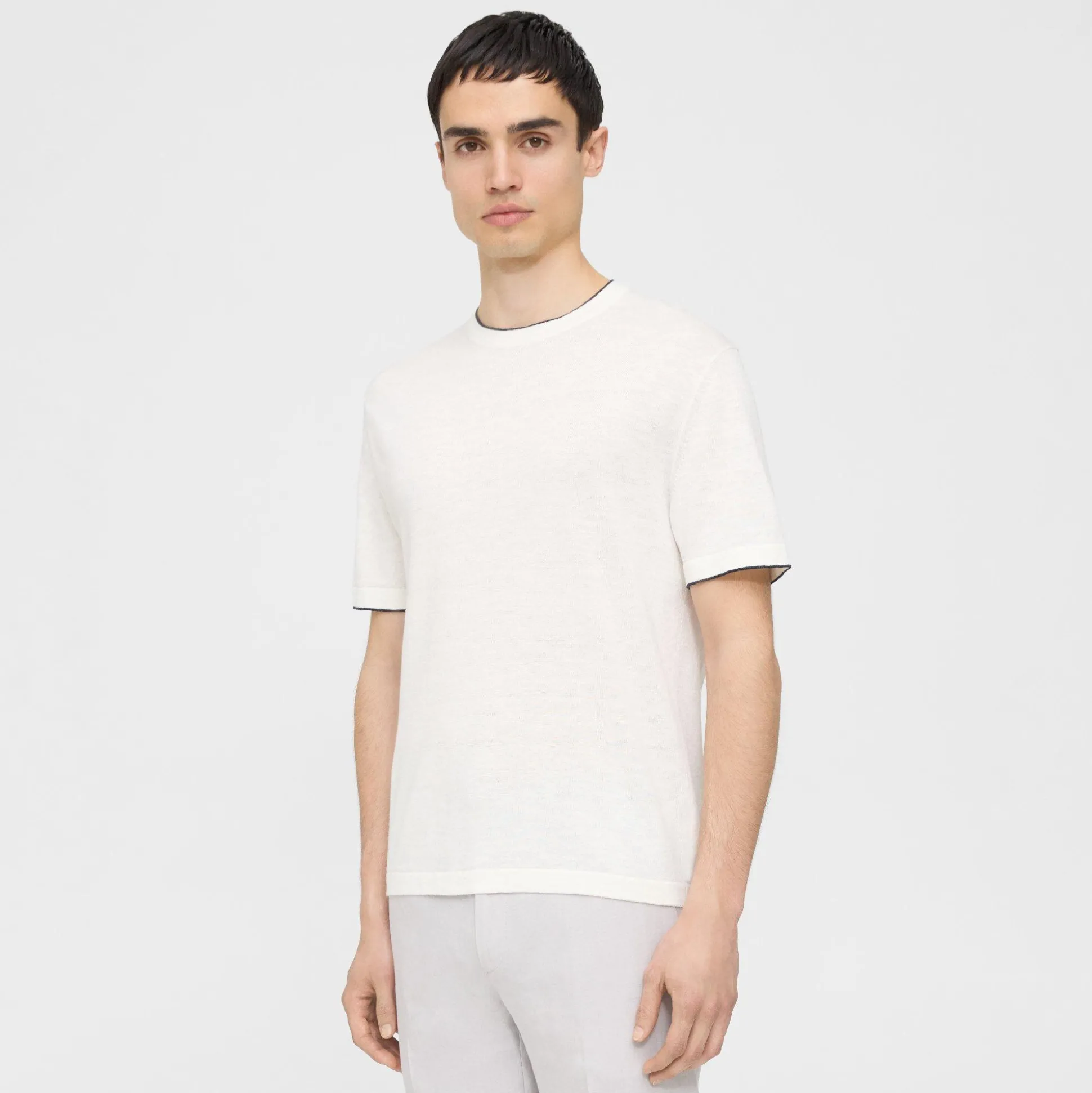Theory Kolben Short-Sleeve Tee In Cotton-Linen-Men T-shirts + Polos|Sweaters + Cardigans
